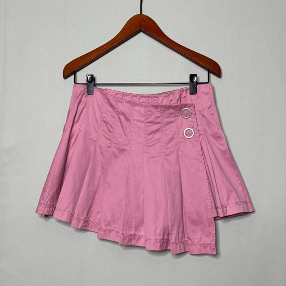 BGN First Pink Cotton Silk Asymmetrical Pleated True Wrap Mini Skirt Size 8 - Picture 1 of 10